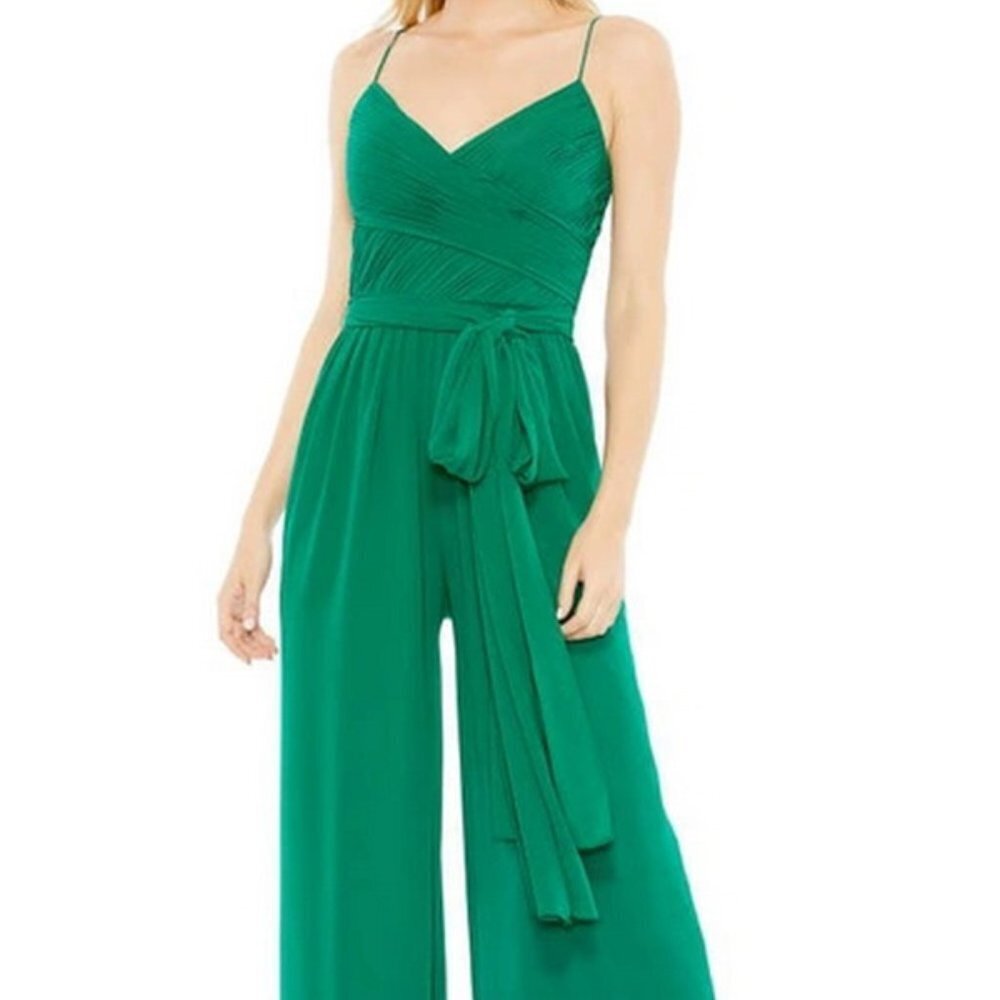 Mac Duggal Emerald Green Ruched Wide Leg Jumpsuit